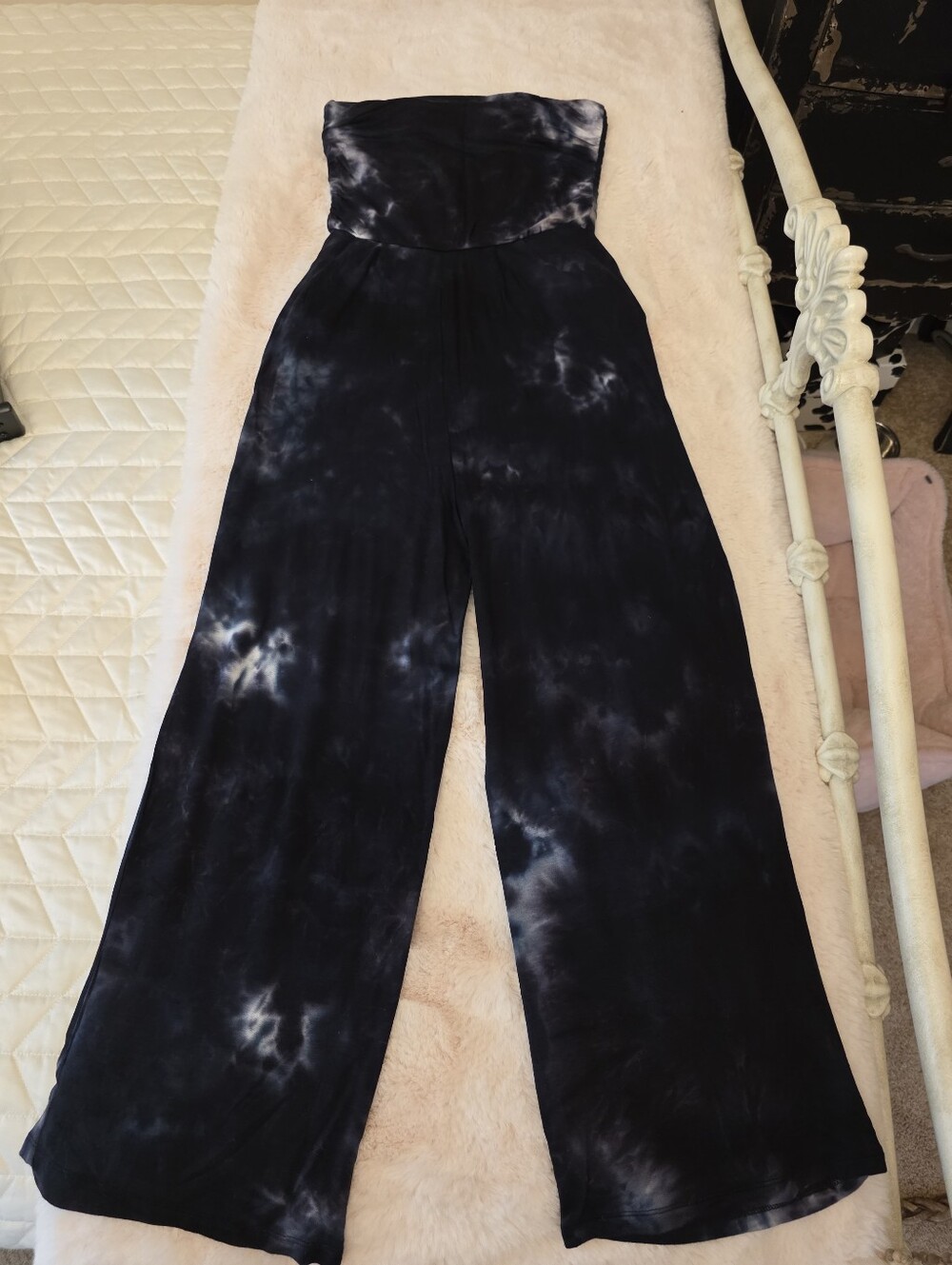 Antistar Women’s Strapless Wide-Leg Jumpsuit - Black Tie-Dye